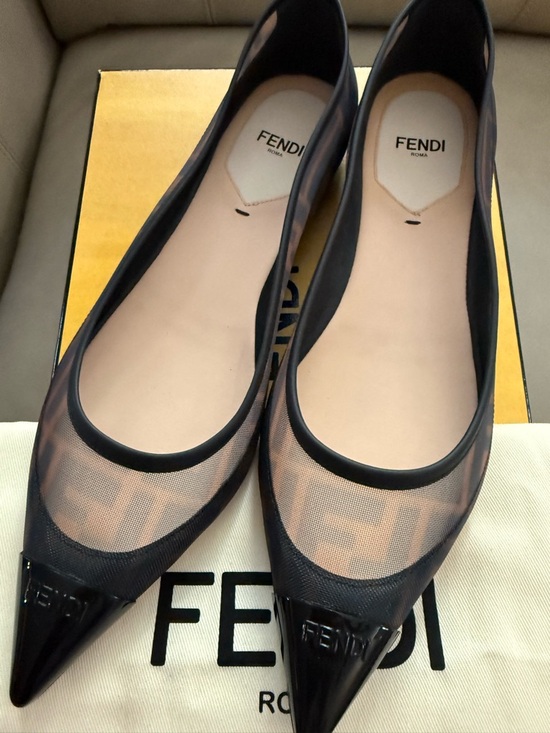 Fendi Shoes - Fendi Black Pointed Mesh Flats with Nude Insole